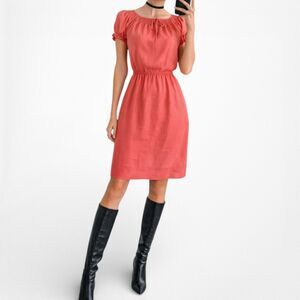 Vintage Y2K Orange Short Puffy Sleeve Knee Length Silk Mini Dress Size M